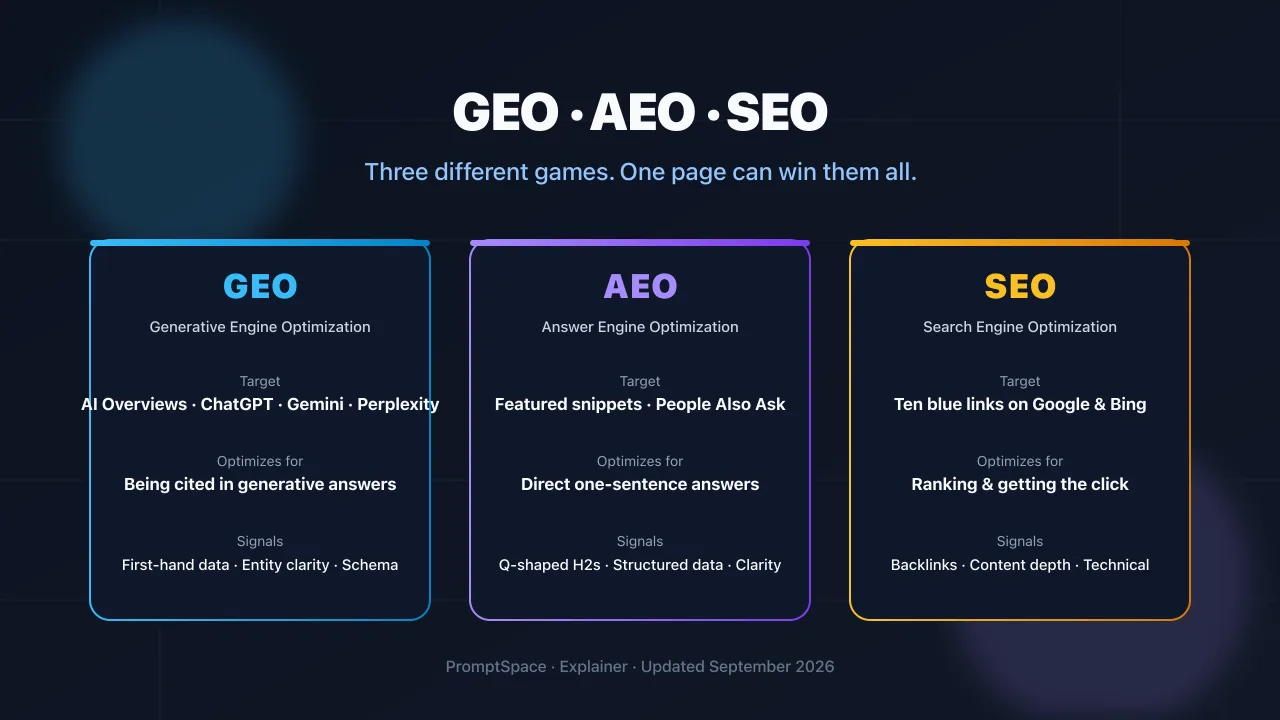 GEO vs AEO vs SEO: What's the Difference in 2026?