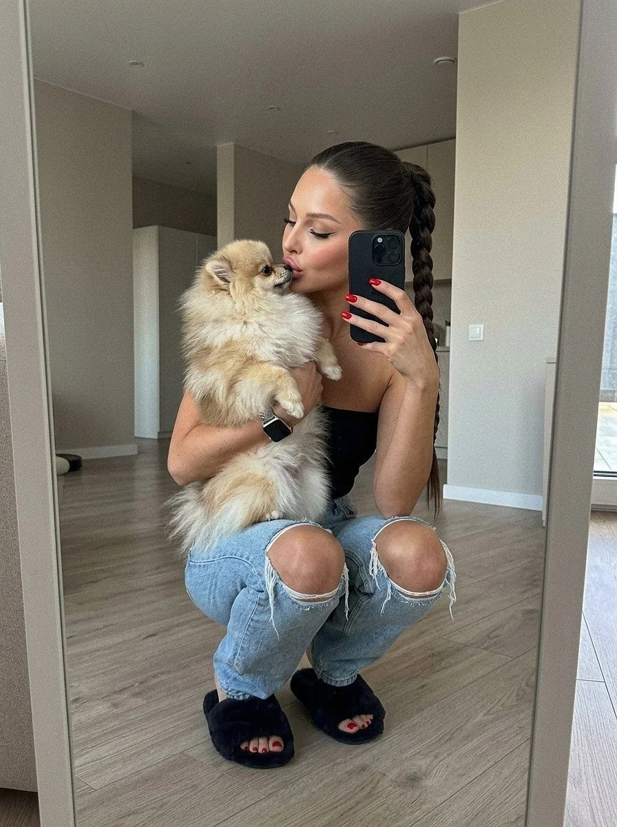 Pomeranian Mirror Crouch